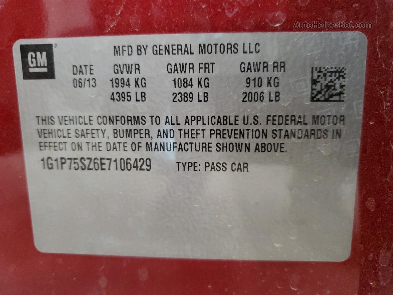 2014 Chevrolet Cruze  Maroon vin: 1G1P75SZ6E7106429