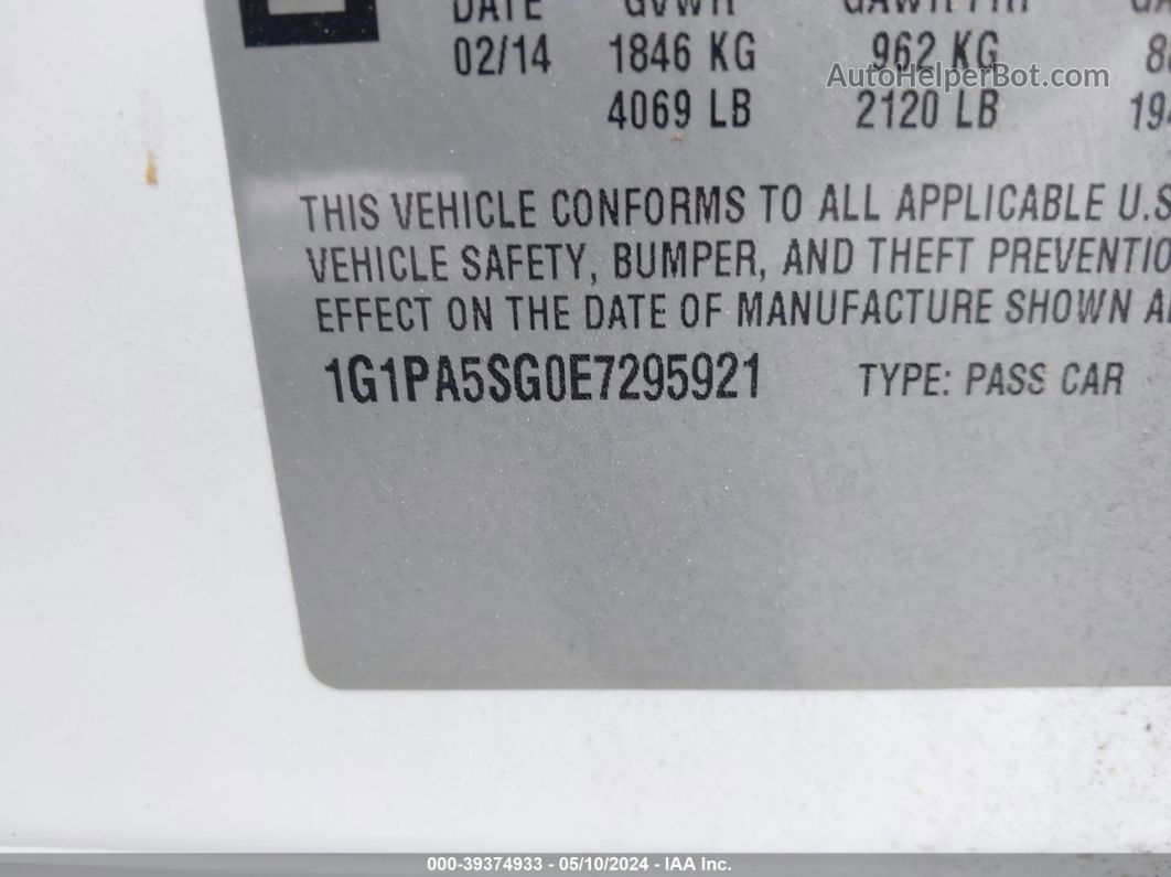 2014 Chevrolet Cruze Ls Auto White vin: 1G1PA5SG0E7295921