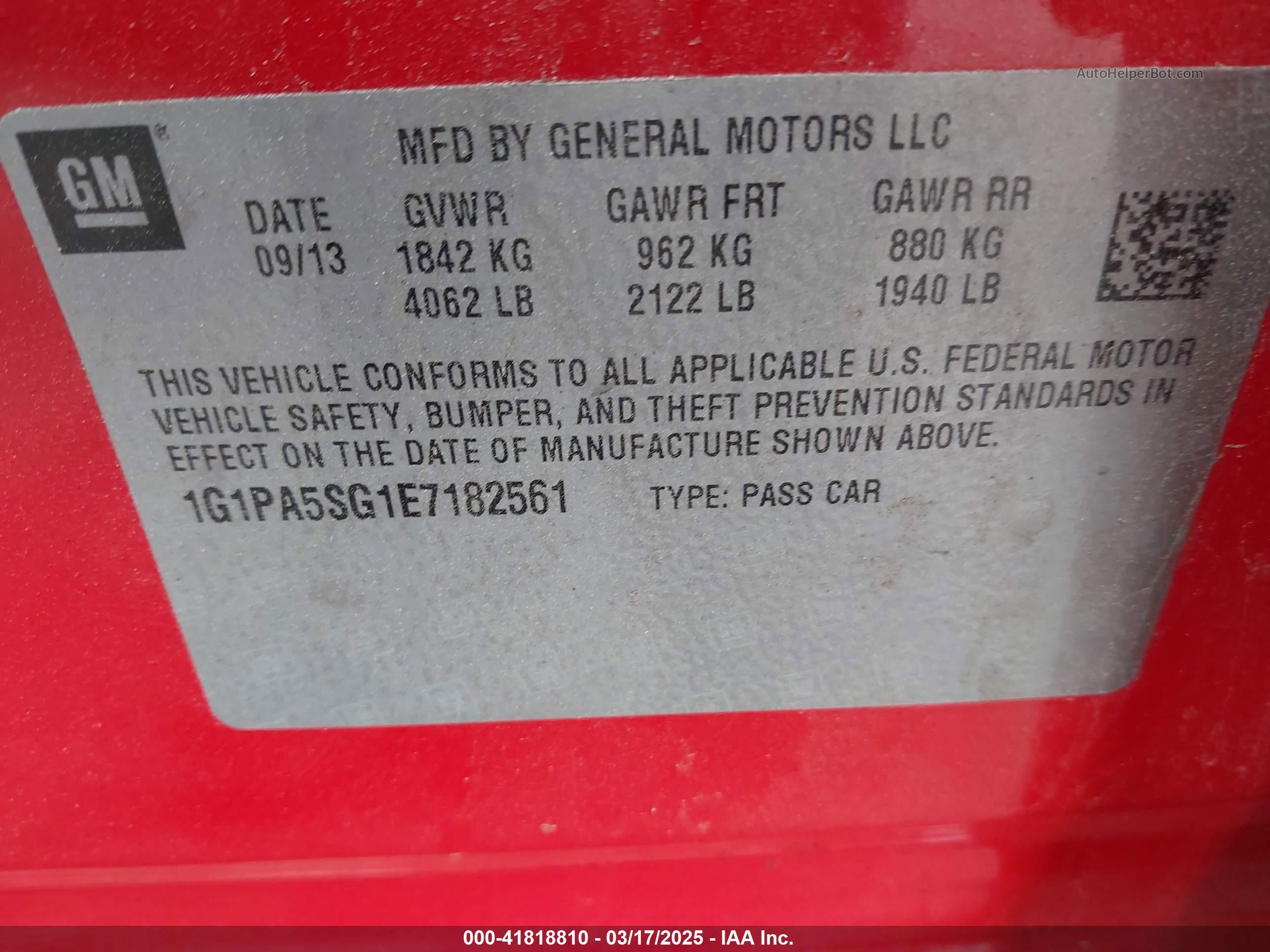 2014 Chevrolet Cruze Ls Auto Red vin: 1G1PA5SG1E7182561