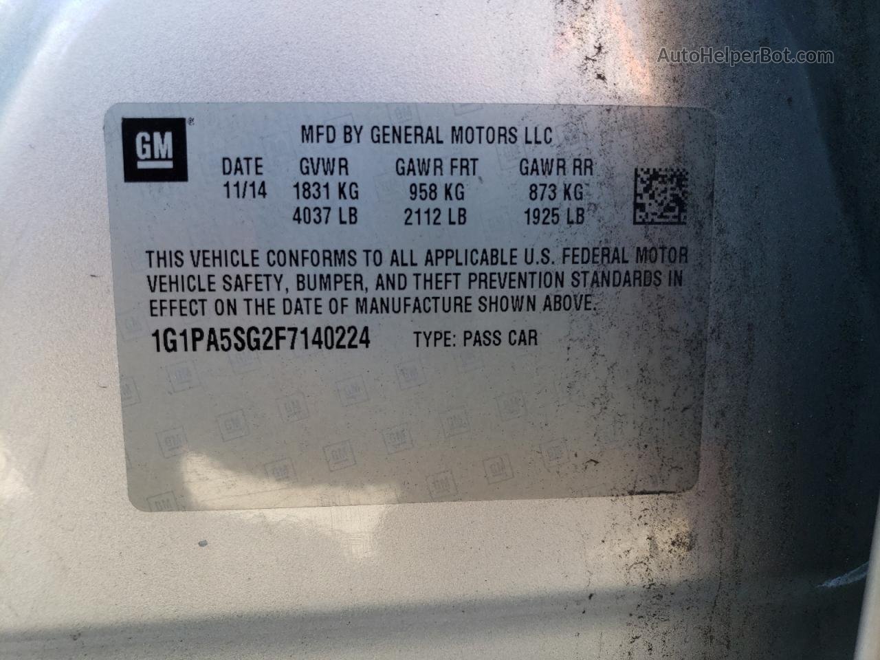 2015 Chevrolet Cruze Ls Silver vin: 1G1PA5SG2F7140224