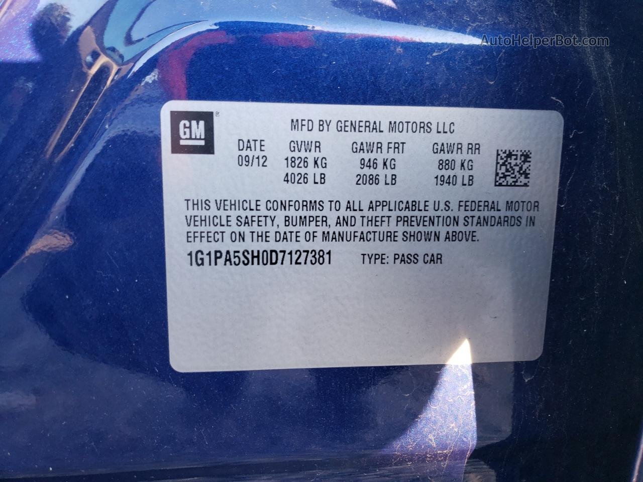 2013 Chevrolet Cruze Ls Blue vin: 1G1PA5SH0D7127381