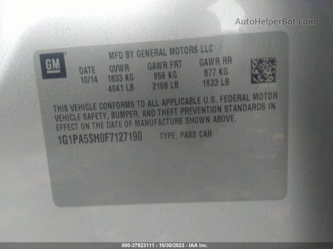 2015 Chevrolet Cruze Ls Auto Gray vin: 1G1PA5SH0F7127190