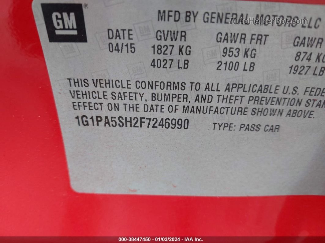 2015 Chevrolet Cruze Ls Auto Red vin: 1G1PA5SH2F7246990