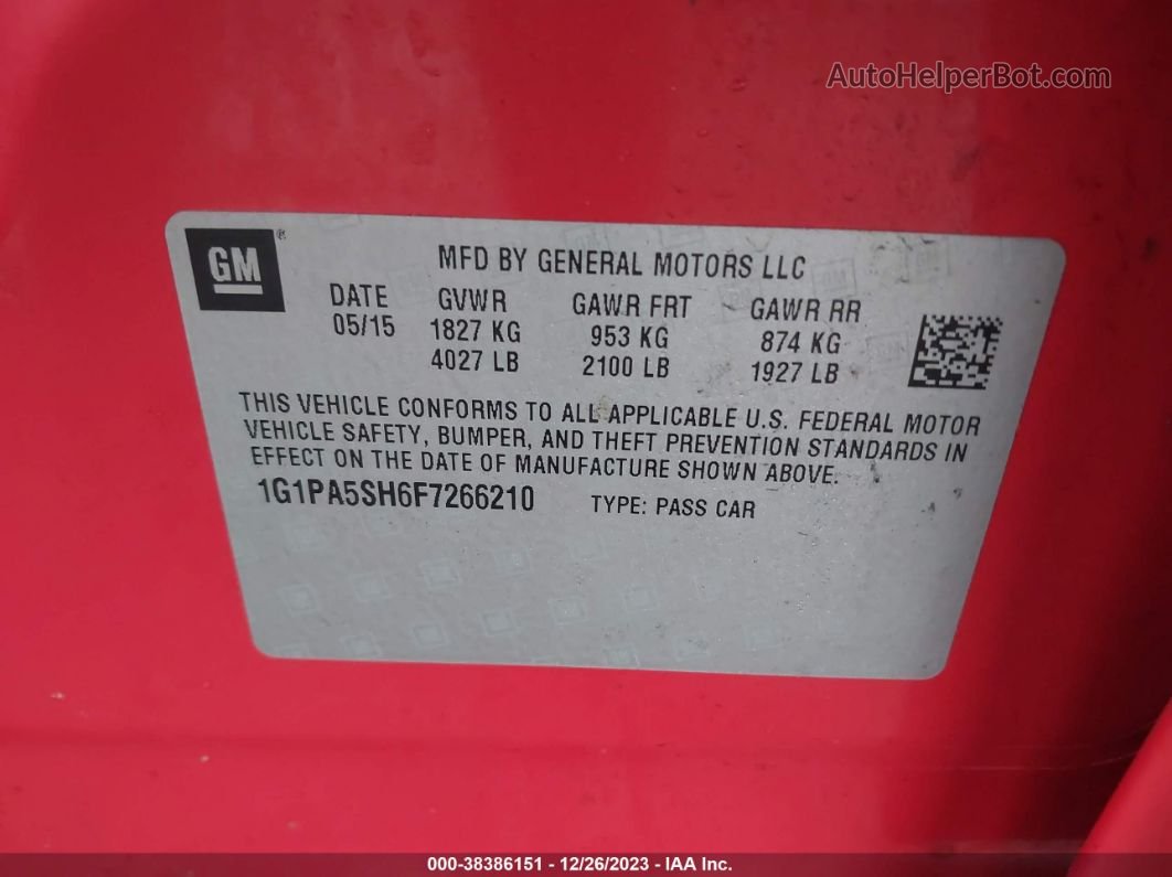 2015 Chevrolet Cruze Ls Auto Красный vin: 1G1PA5SH6F7266210
