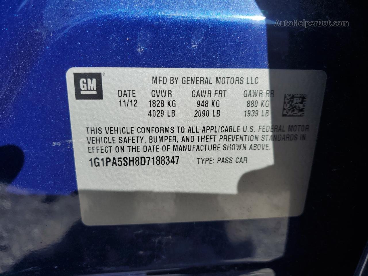 2013 Chevrolet Cruze Ls Синий vin: 1G1PA5SH8D7188347