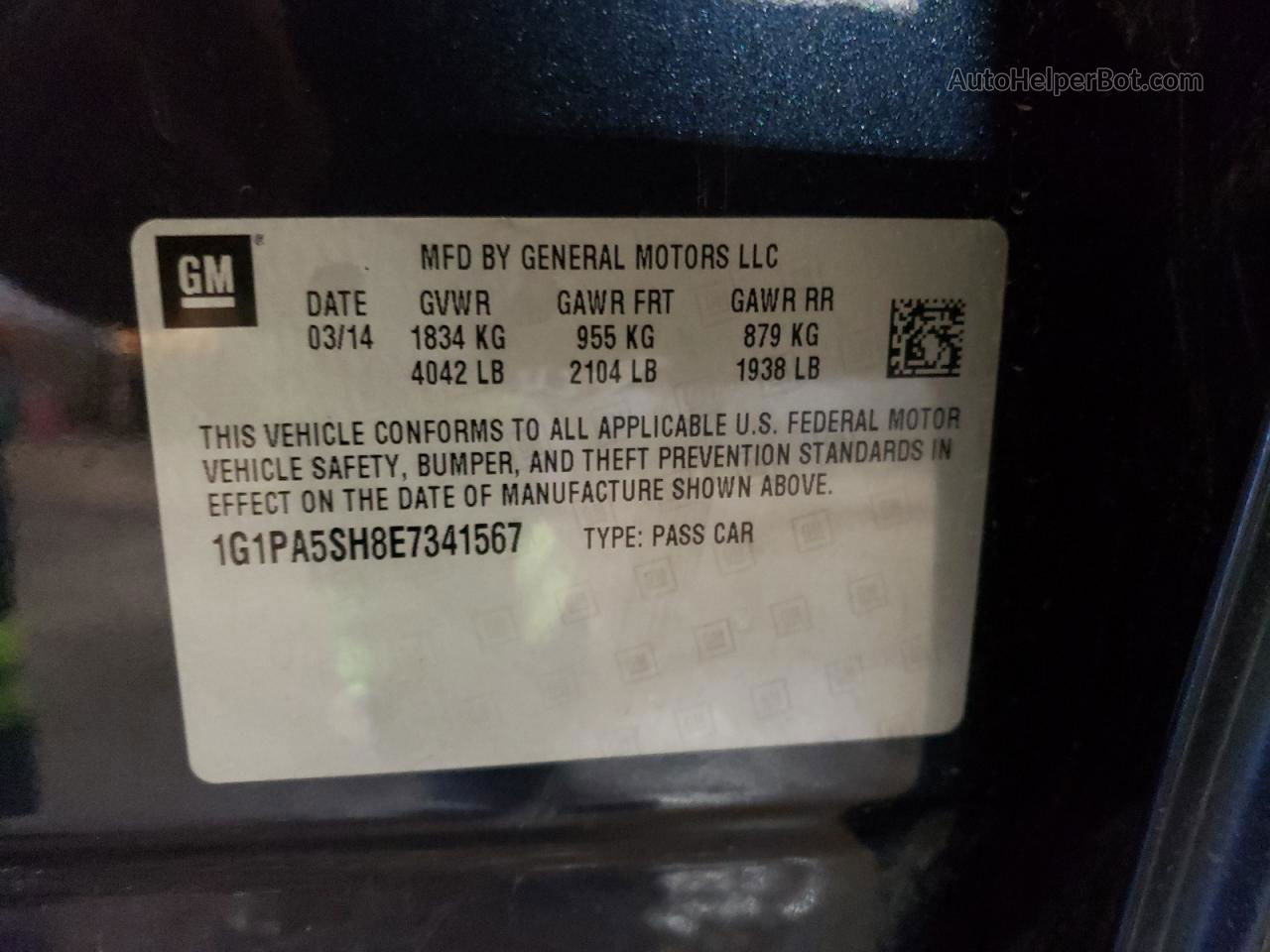 2014 Chevrolet Cruze Ls Blue vin: 1G1PA5SH8E7341567