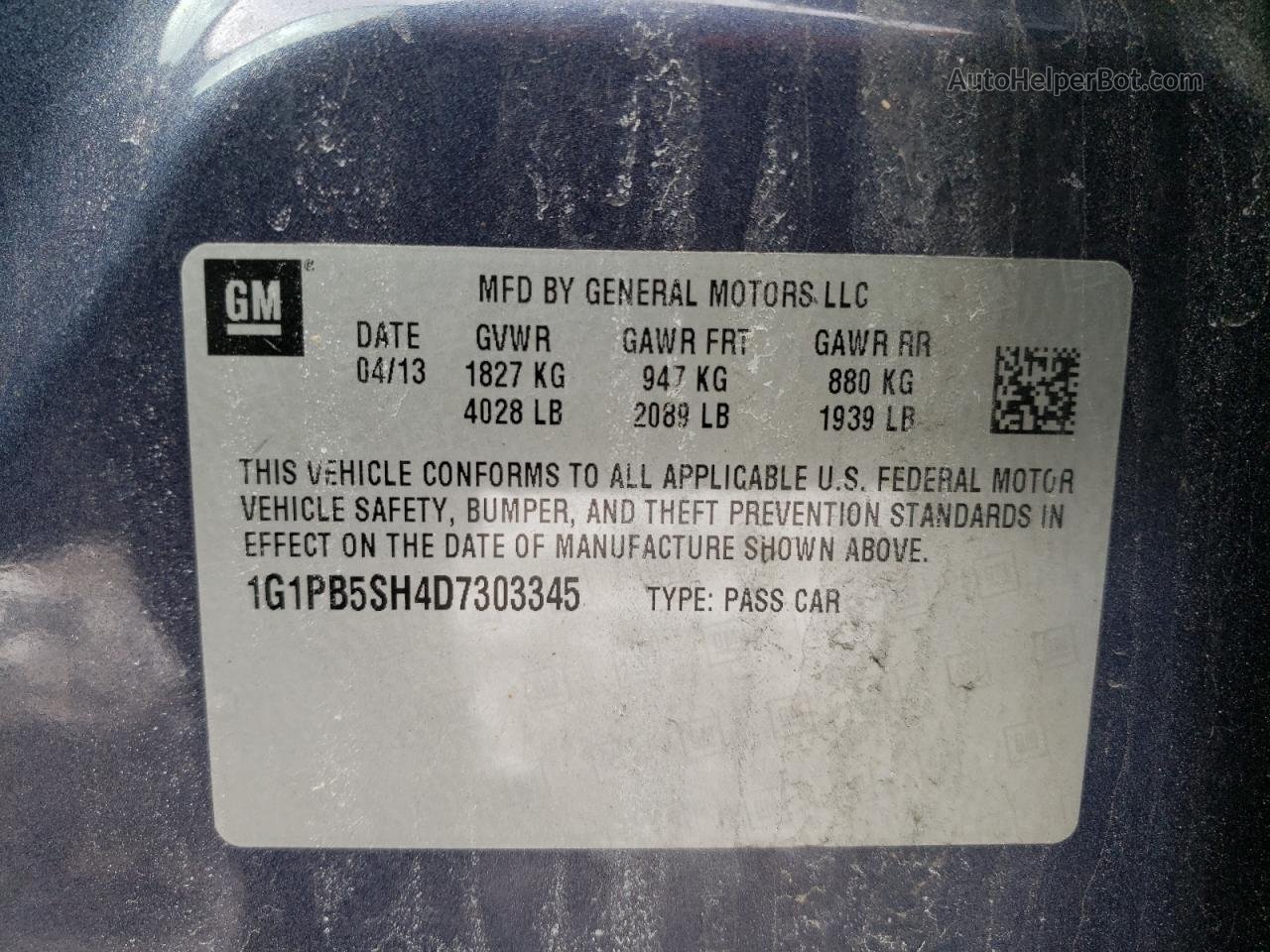 2013 Chevrolet Cruze Ls Blue vin: 1G1PB5SH4D7303345