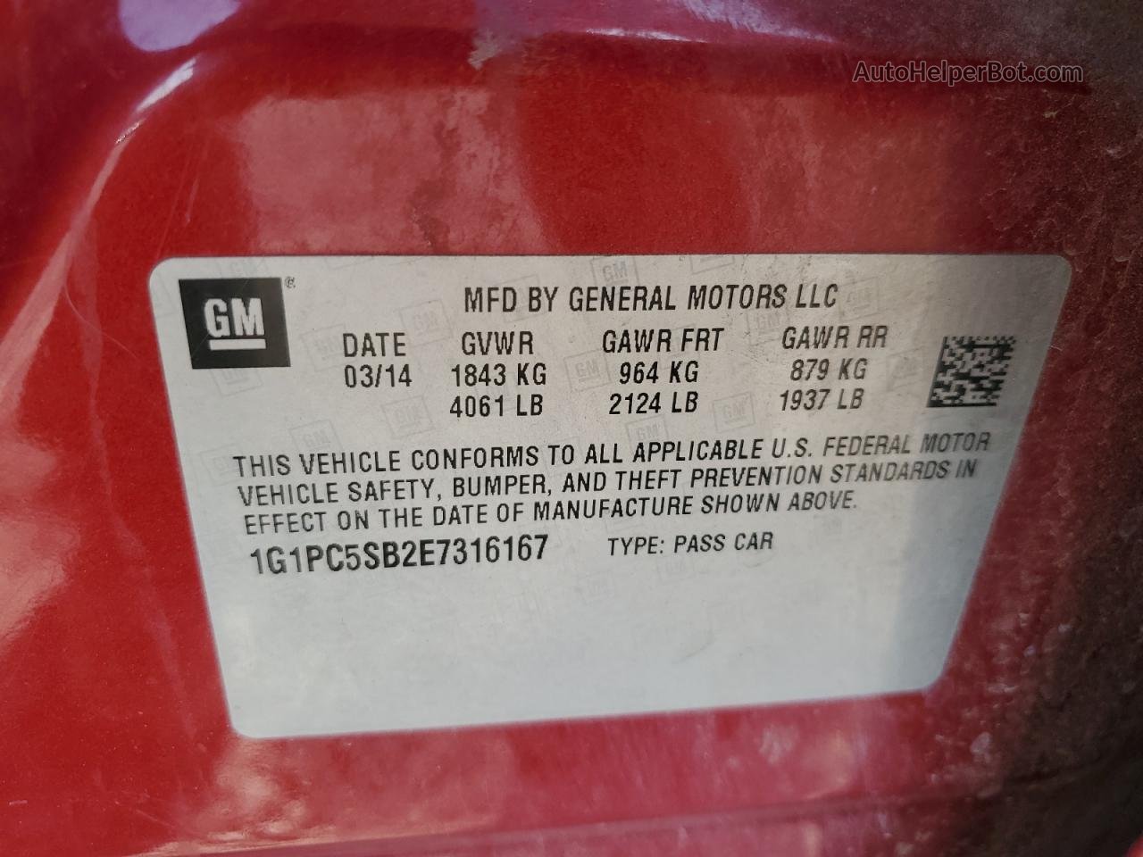 2014 Chevrolet Cruze Lt Красный vin: 1G1PC5SB2E7316167