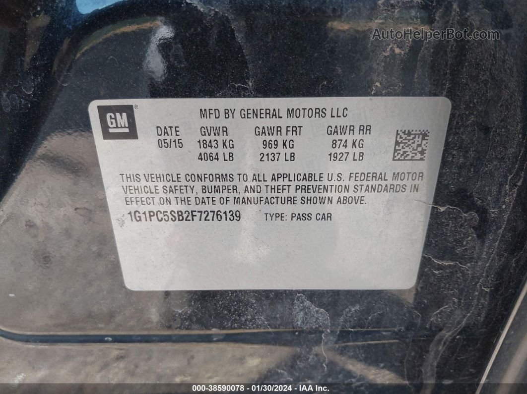 2015 Chevrolet Cruze 1lt Auto Black vin: 1G1PC5SB2F7276139