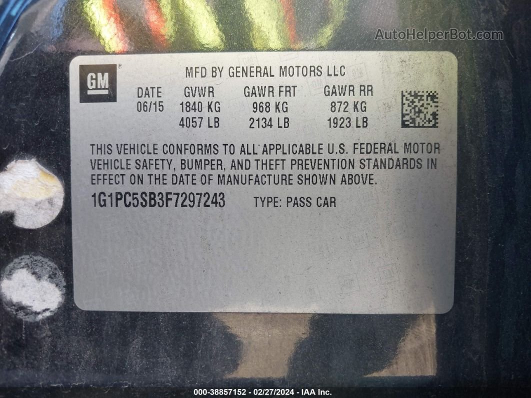 2015 Chevrolet Cruze 1lt Auto Black vin: 1G1PC5SB3F7297243