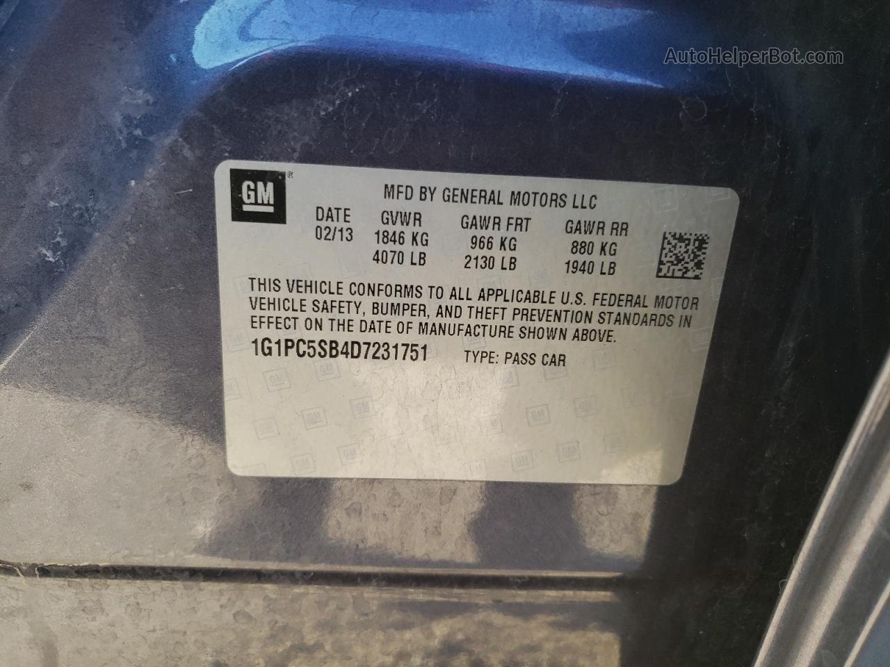 2013 Chevrolet Cruze Lt Синий vin: 1G1PC5SB4D7231751