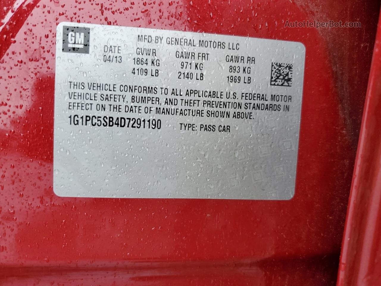 2013 Chevrolet Cruze Lt Красный vin: 1G1PC5SB4D7291190