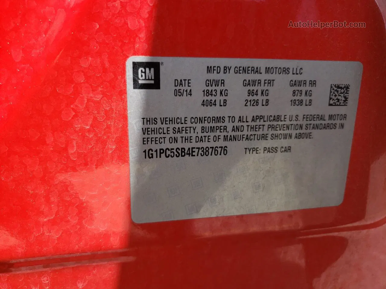 2014 Chevrolet Cruze Lt Red vin: 1G1PC5SB4E7387676