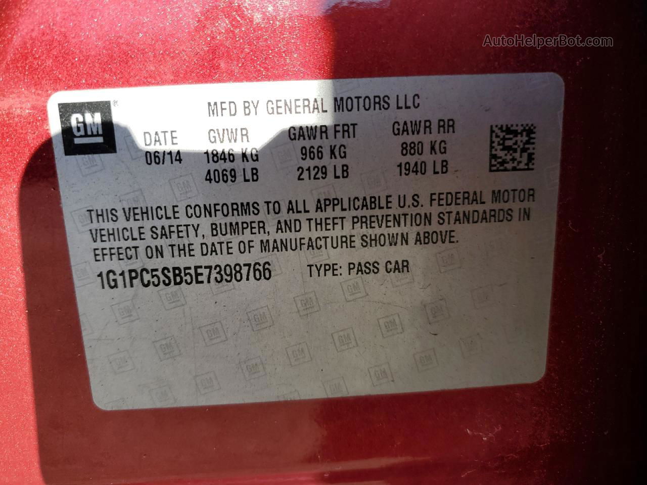 2014 Chevrolet Cruze Lt Красный vin: 1G1PC5SB5E7398766