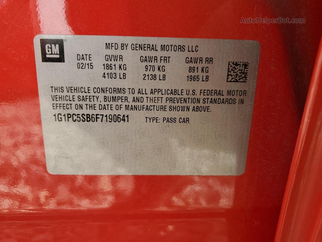 2015 Chevrolet Cruze Lt Red vin: 1G1PC5SB6F7190641
