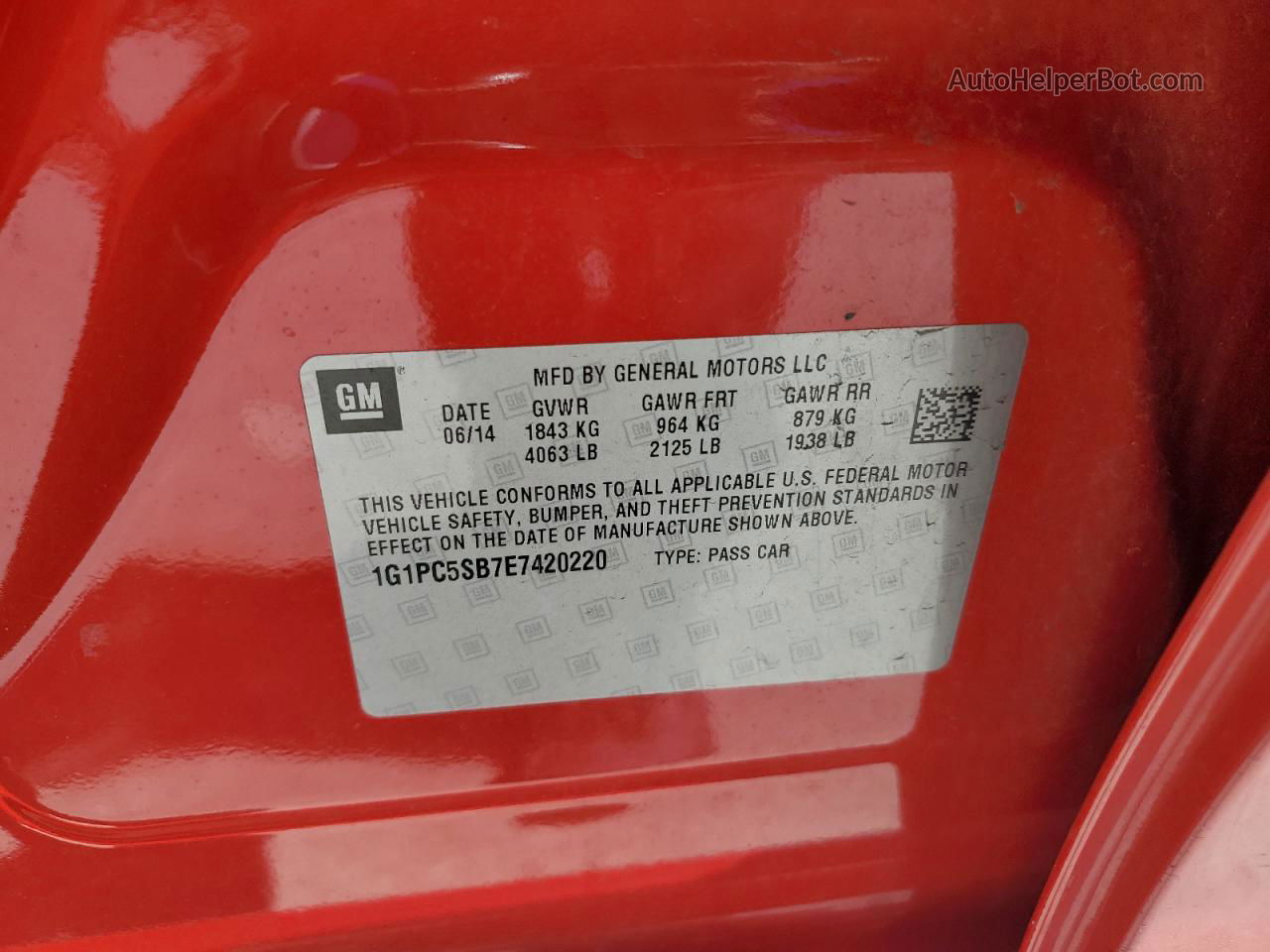 2014 Chevrolet Cruze Lt Red vin: 1G1PC5SB7E7420220
