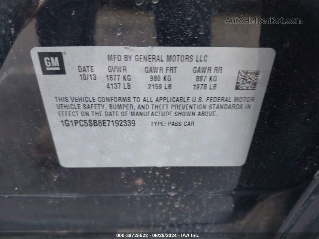 2014 Chevrolet Cruze 1lt Auto Черный vin: 1G1PC5SB8E7192339