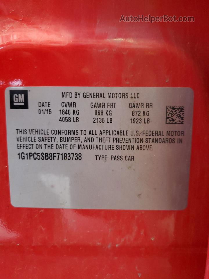 2015 Chevrolet Cruze Lt Красный vin: 1G1PC5SB8F7183738