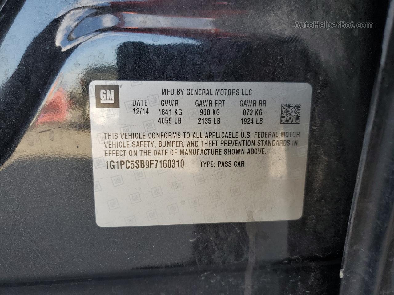 2015 Chevrolet Cruze Lt Черный vin: 1G1PC5SB9F7160310