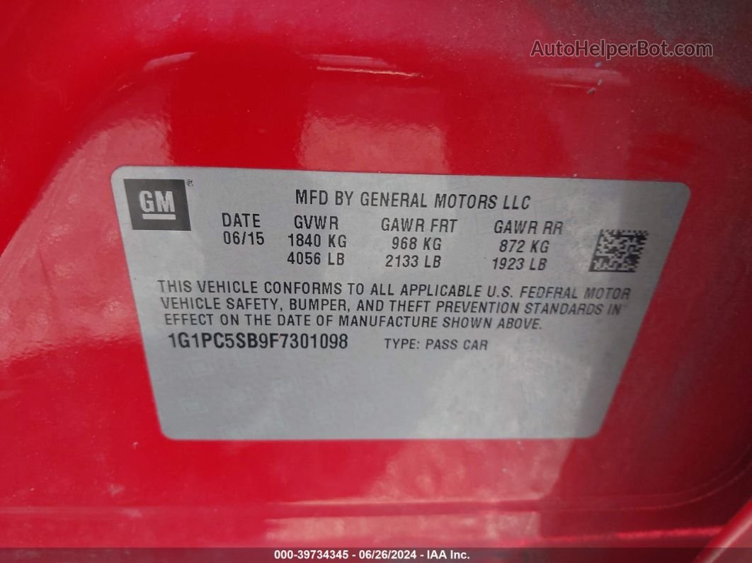 2015 Chevrolet Cruze 1lt Auto Red vin: 1G1PC5SB9F7301098