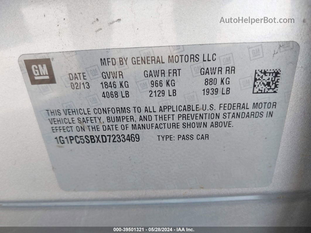 2013 Chevrolet Cruze 1lt Auto Gray vin: 1G1PC5SBXD7233469