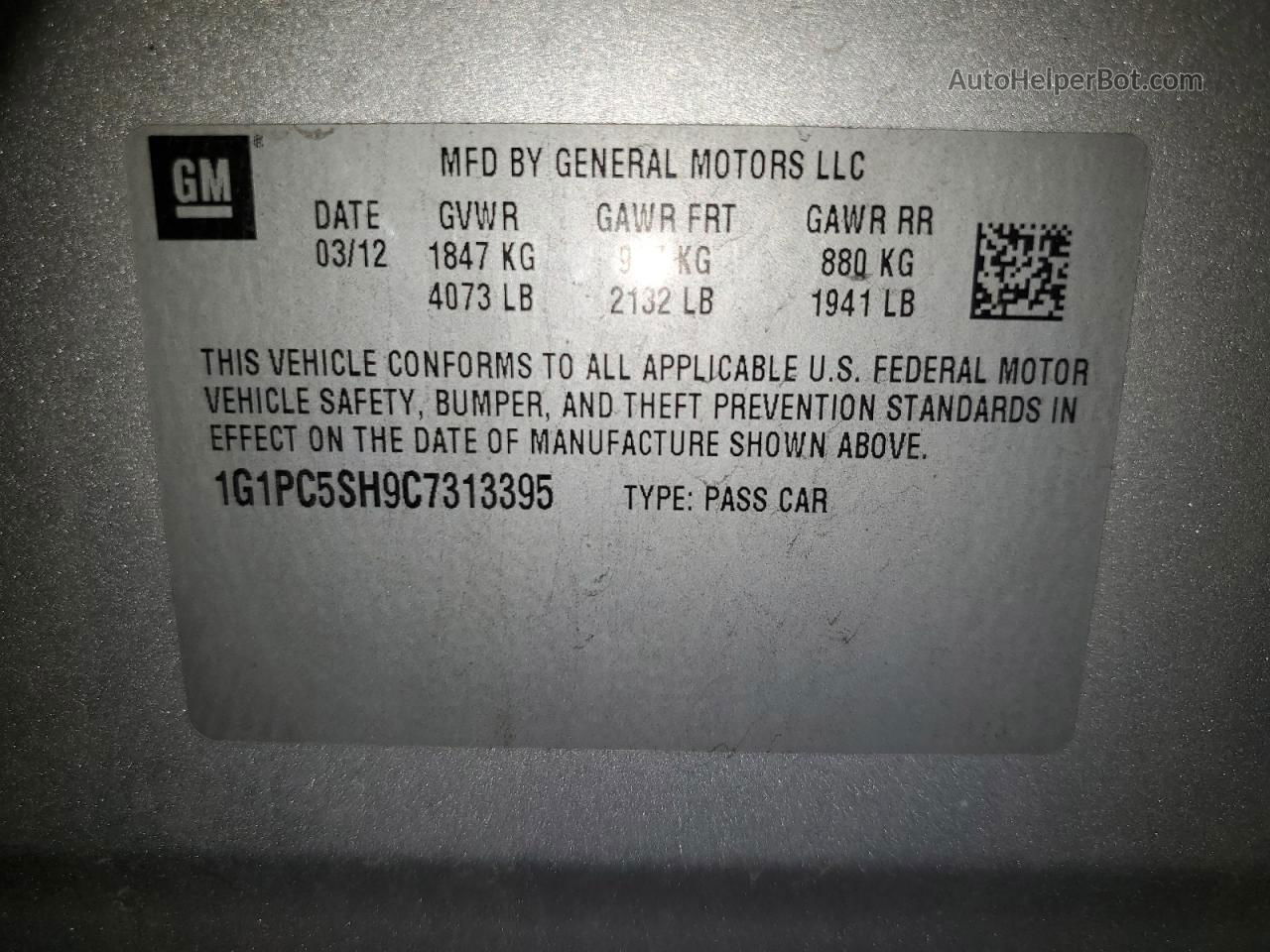 2012 Chevrolet Cruze Ls Silver vin: 1G1PC5SH9C7313395