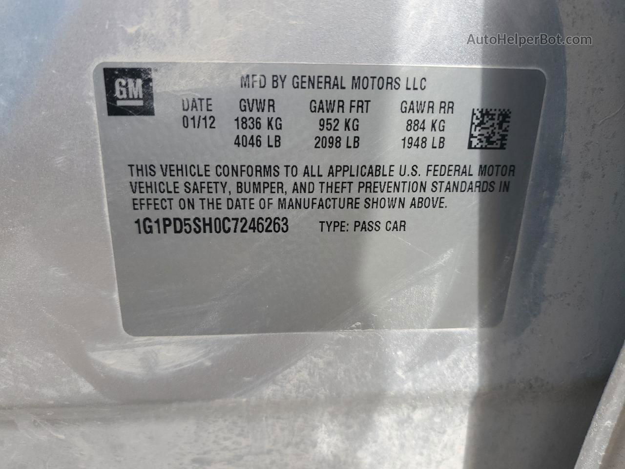 2012 Chevrolet Cruze Ls Silver vin: 1G1PD5SH0C7246263