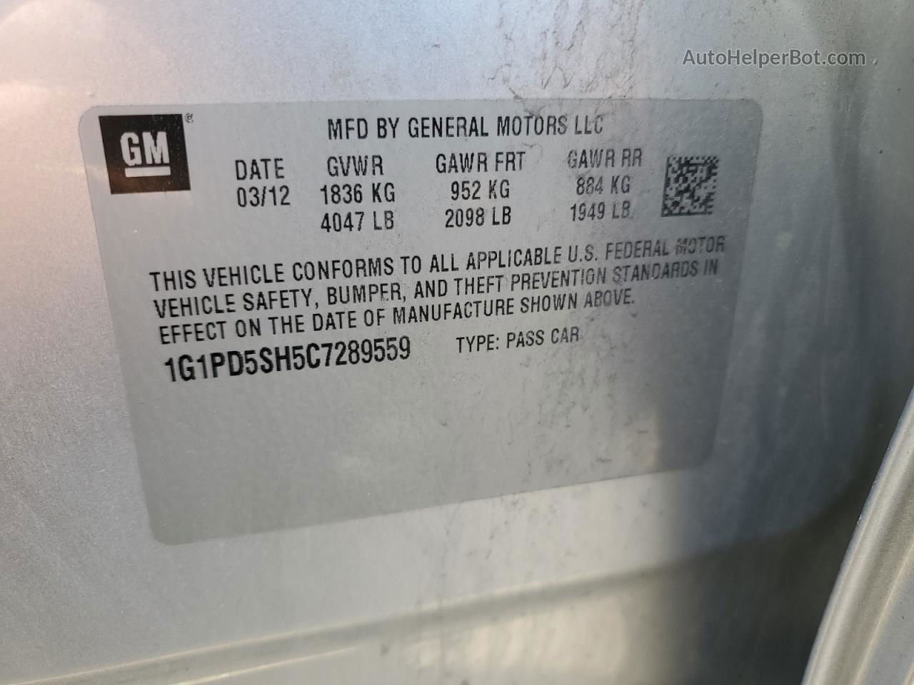 2012 Chevrolet Cruze Ls Silver vin: 1G1PD5SH5C7289559