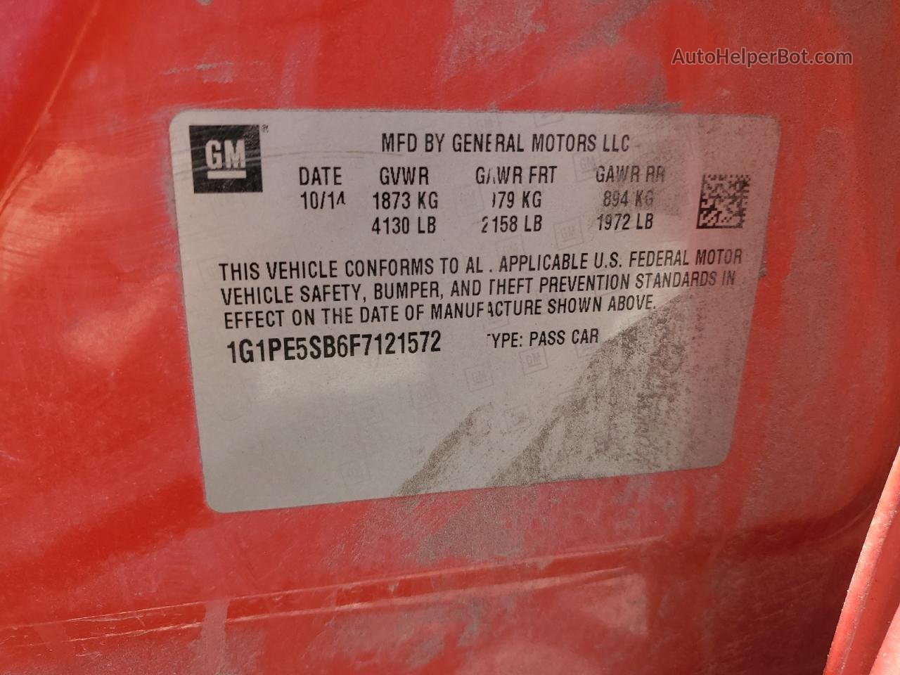 2015 Chevrolet Cruze Lt Red vin: 1G1PE5SB6F7121572