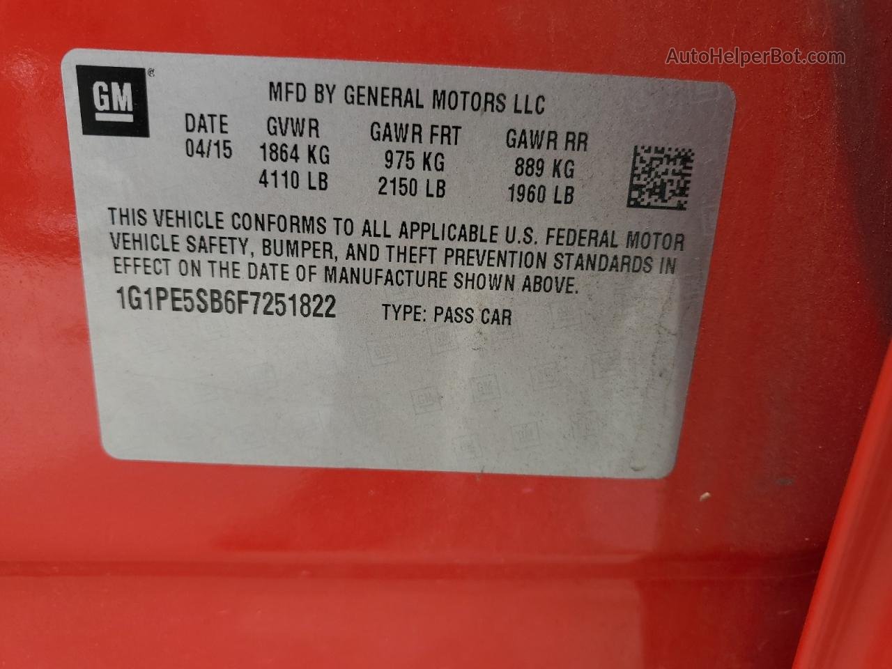 2015 Chevrolet Cruze Lt Red vin: 1G1PE5SB6F7251822