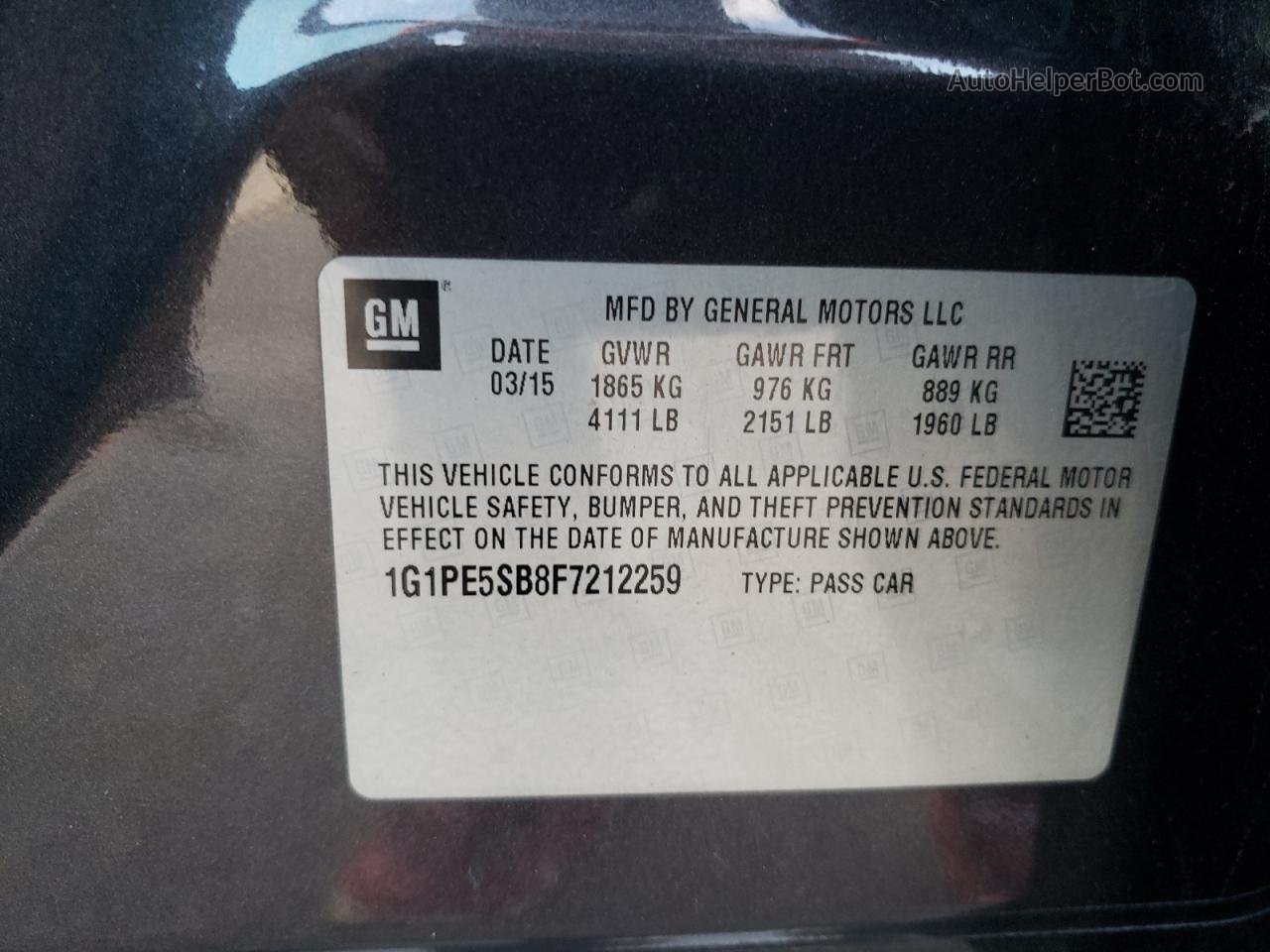 2015 Chevrolet Cruze Lt Серый vin: 1G1PE5SB8F7212259