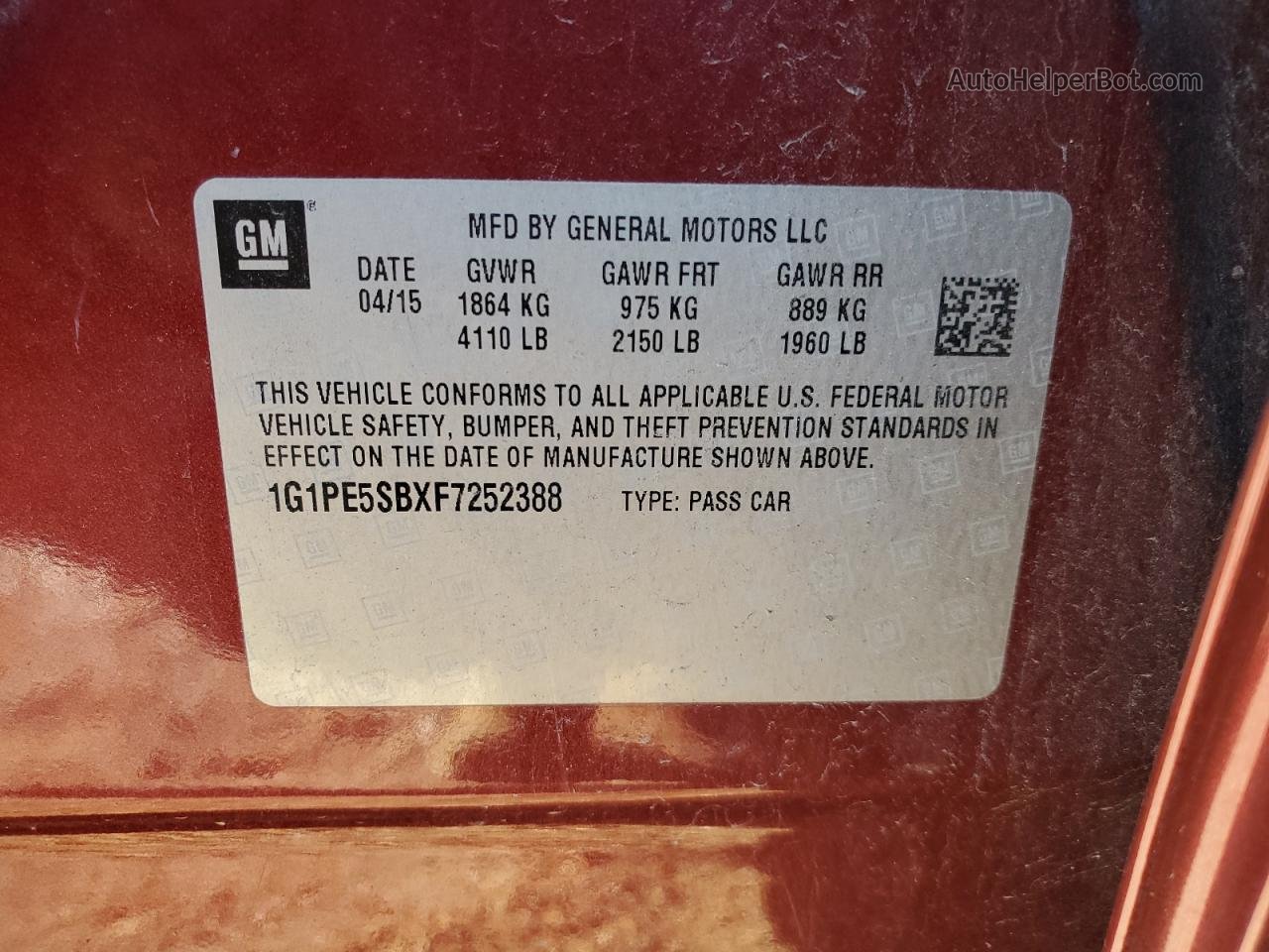 2015 Chevrolet Cruze Lt Maroon vin: 1G1PE5SBXF7252388