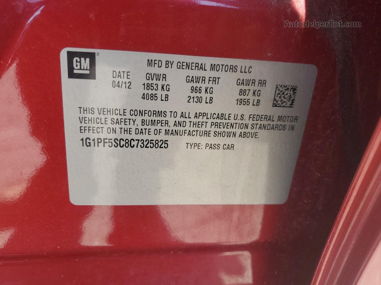 2012 Chevrolet Cruze Lt Red vin: 1G1PF5SC8C7325825