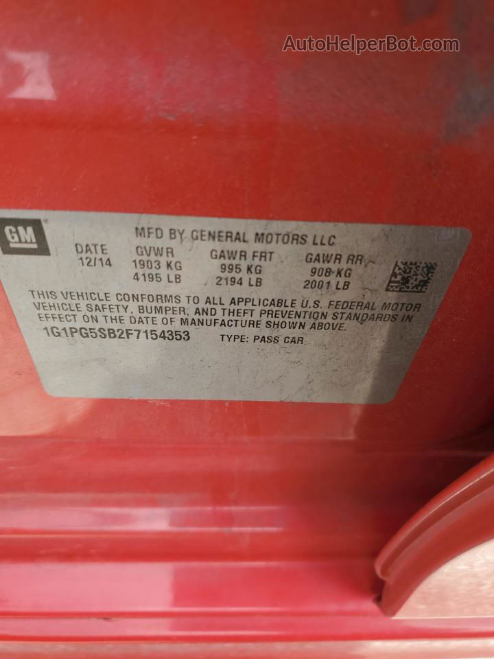 2015 Chevrolet Cruze Ltz Red vin: 1G1PG5SB2F7154353