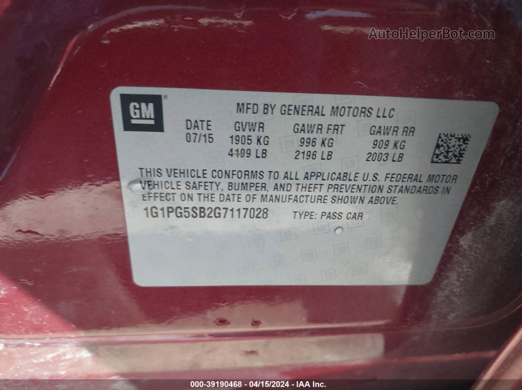 2016 Chevrolet Cruze Limited Ltz Auto Red vin: 1G1PG5SB2G7117028