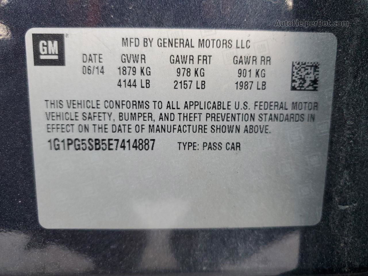 2014 Chevrolet Cruze Ltz Угольный vin: 1G1PG5SB5E7414887