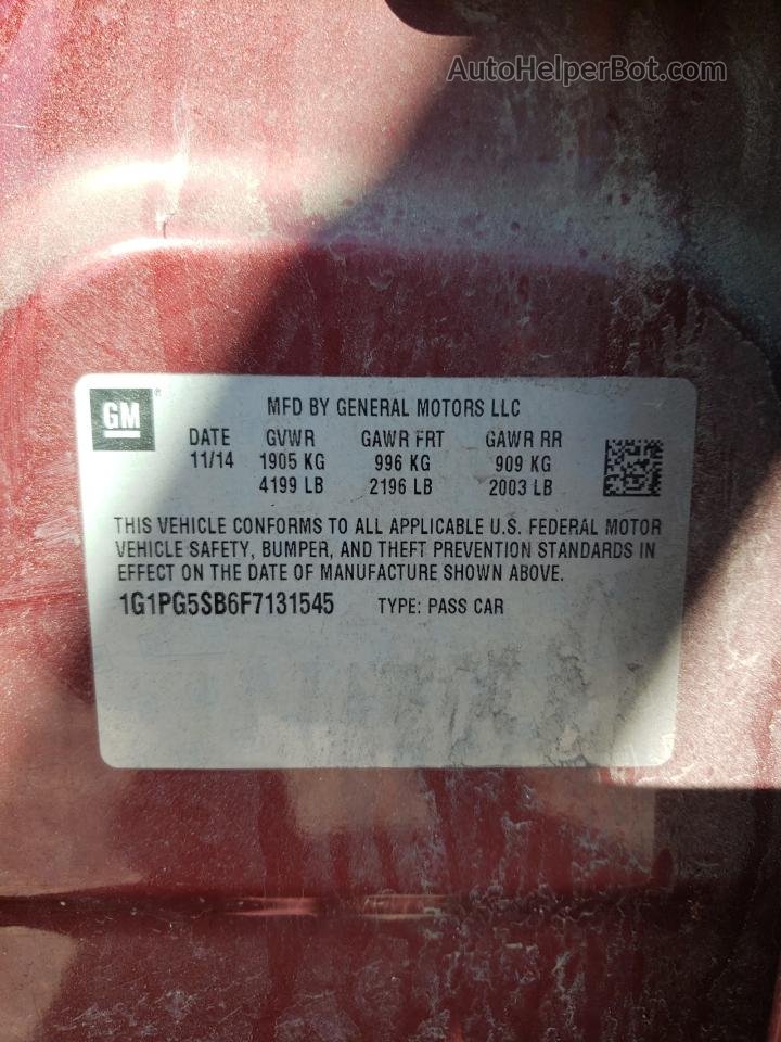 2015 Chevrolet Cruze Ltz Red vin: 1G1PG5SB6F7131545
