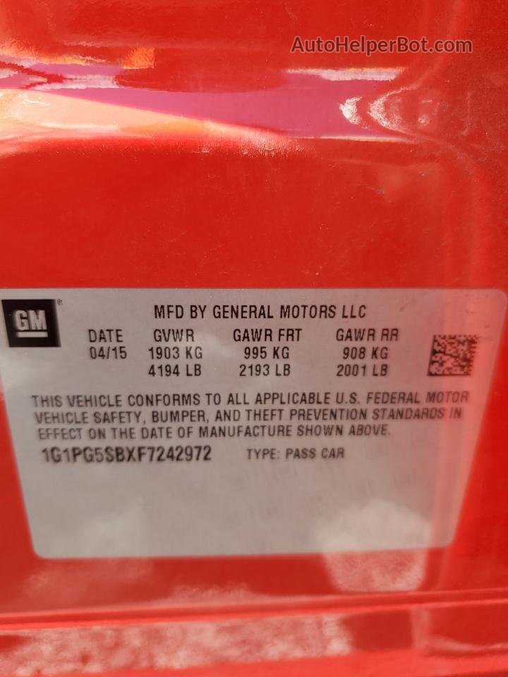 2015 Chevrolet Cruze Ltz Красный vin: 1G1PG5SBXF7242972