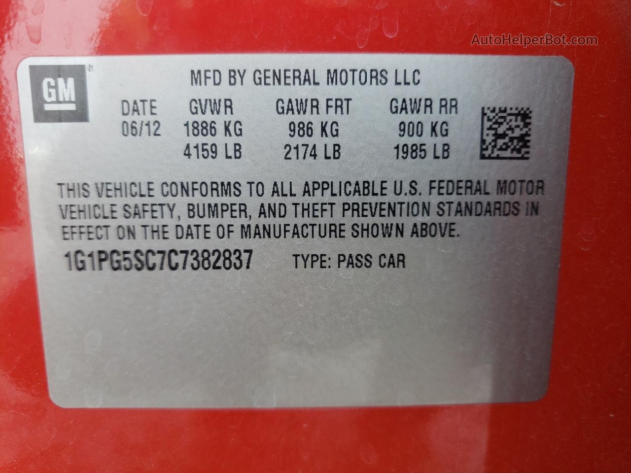 2012 Chevrolet Cruze Lt Red vin: 1G1PG5SC7C7382837