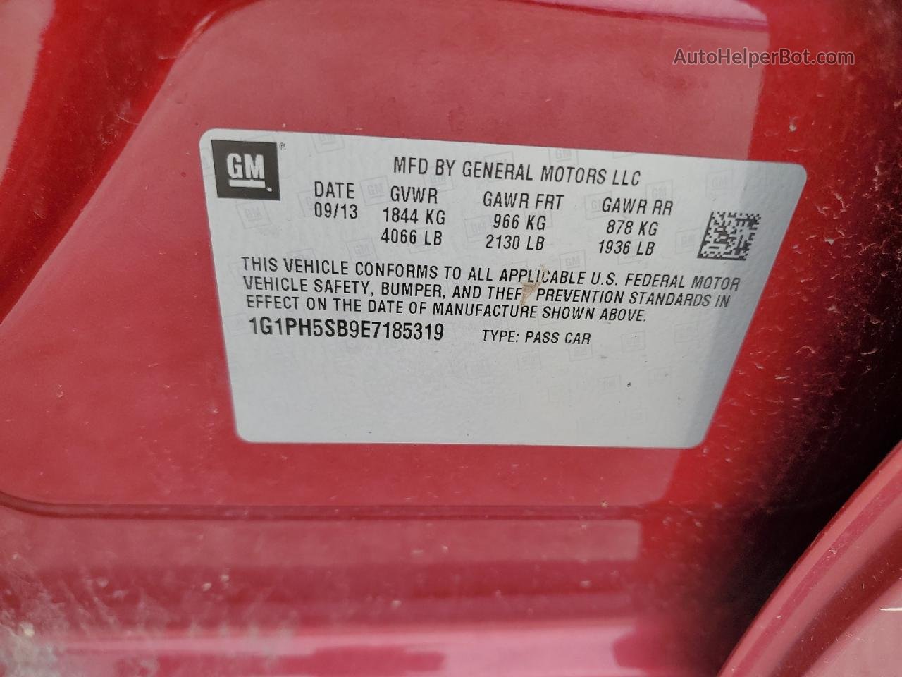 2014 Chevrolet Cruze Eco Red vin: 1G1PH5SB9E7185319