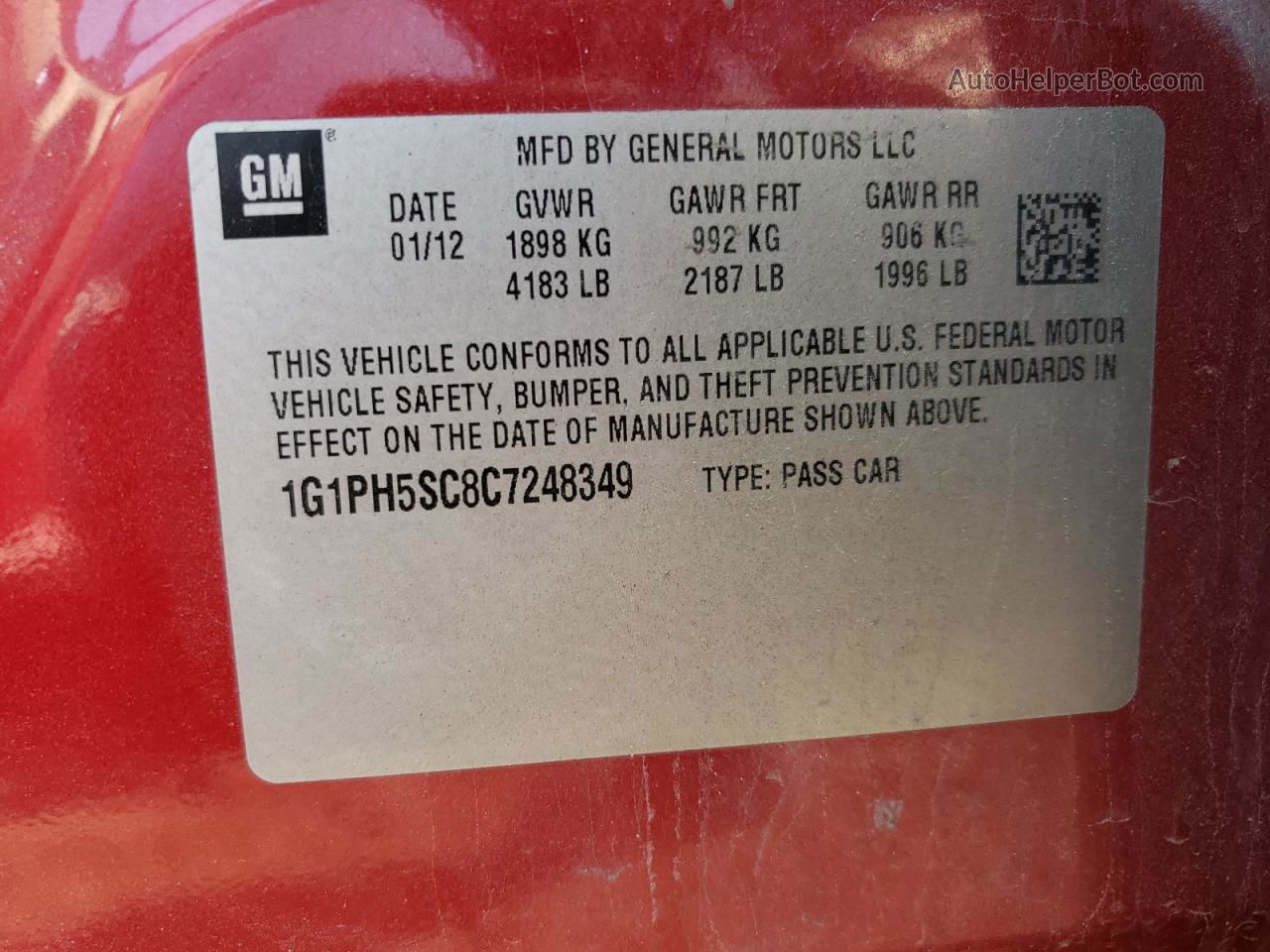 2012 Chevrolet Cruze Ltz Red vin: 1G1PH5SC8C7248349