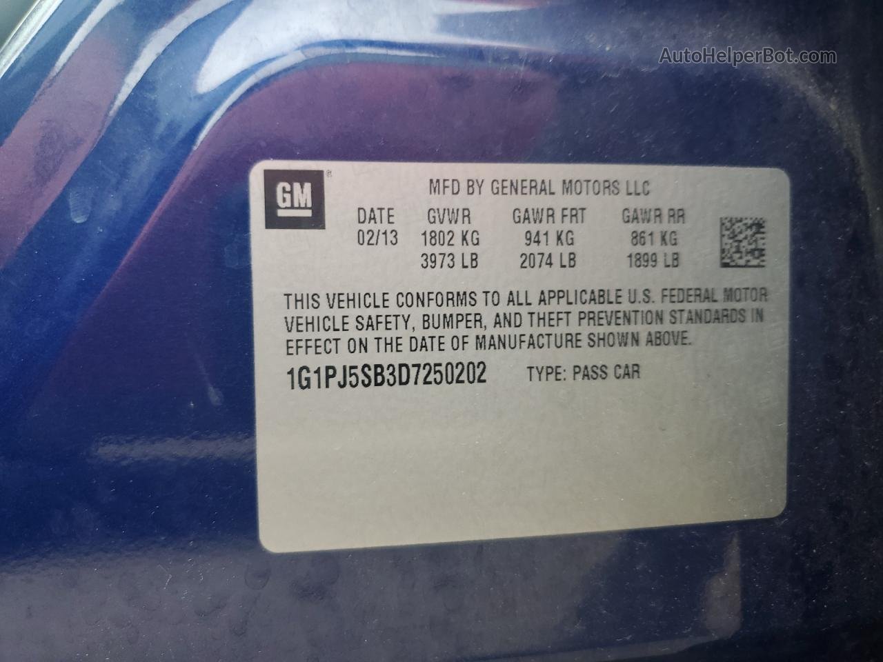 2013 Chevrolet Cruze Eco Синий vin: 1G1PJ5SB3D7250202