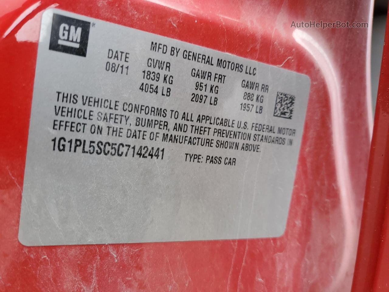 2012 Chevrolet Cruze Lt Red vin: 1G1PL5SC5C7142441