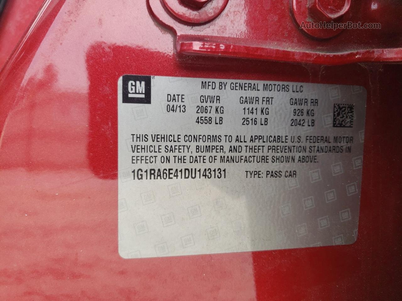 2013 Chevrolet Volt  Темно-бордовый vin: 1G1RA6E41DU143131