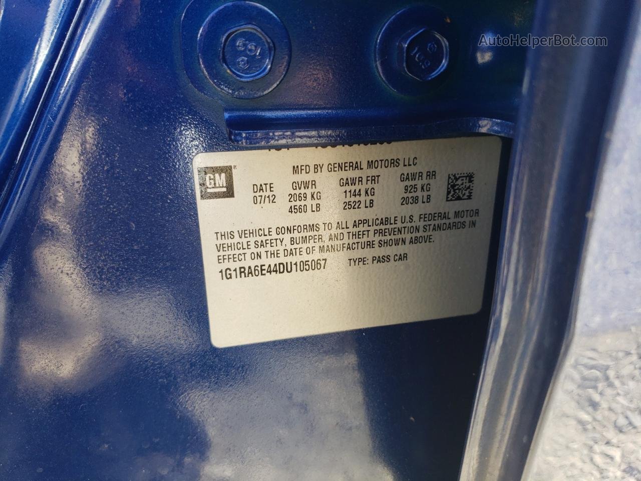 2013 Chevrolet Volt  Blue vin: 1G1RA6E44DU105067