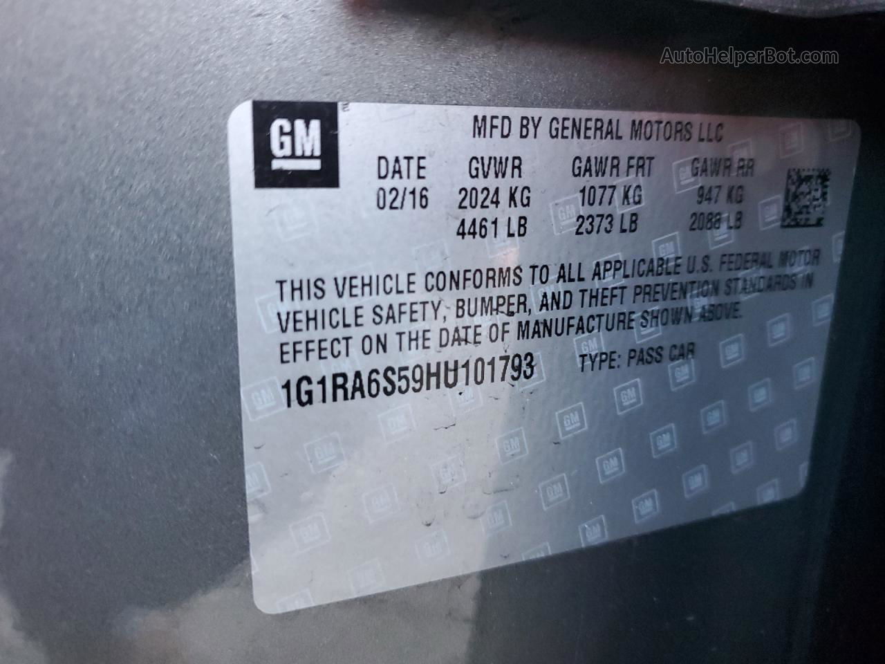 2017 Chevrolet Volt Lt Gray vin: 1G1RA6S59HU101793
