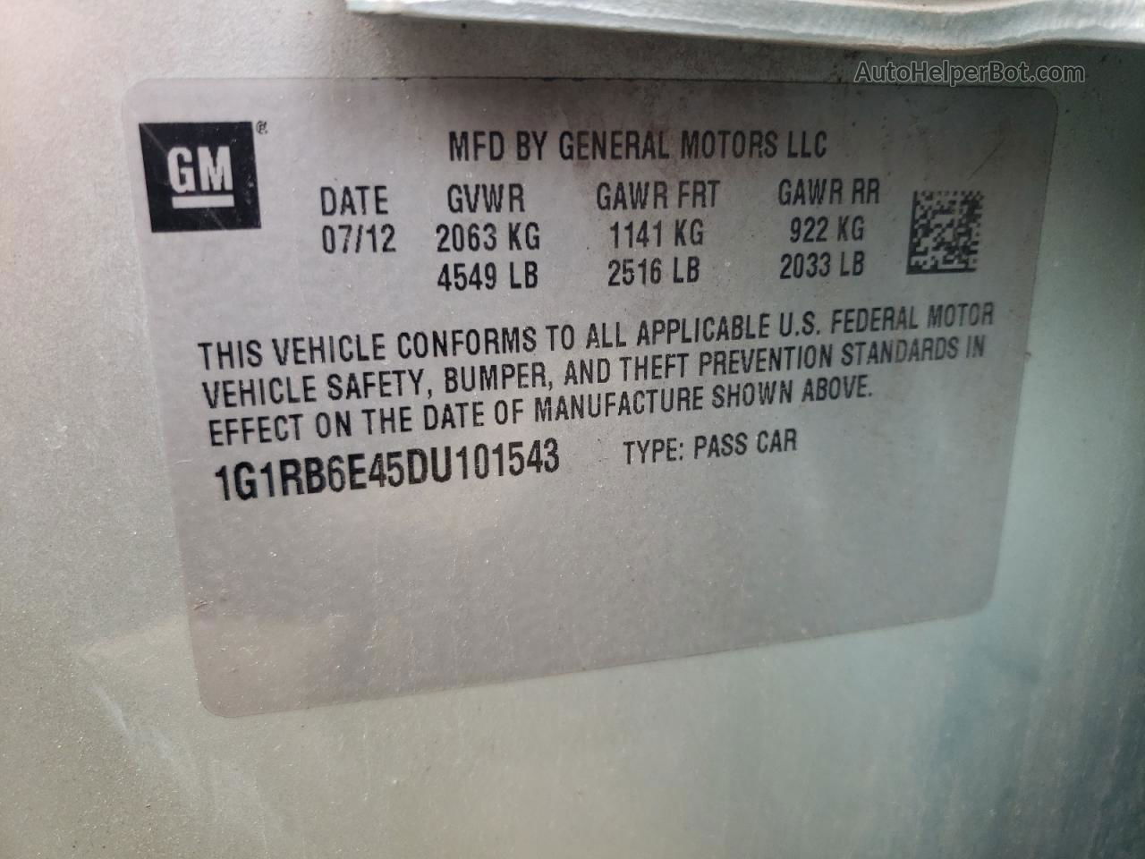 2013 Chevrolet Volt  Silver vin: 1G1RB6E45DU101543