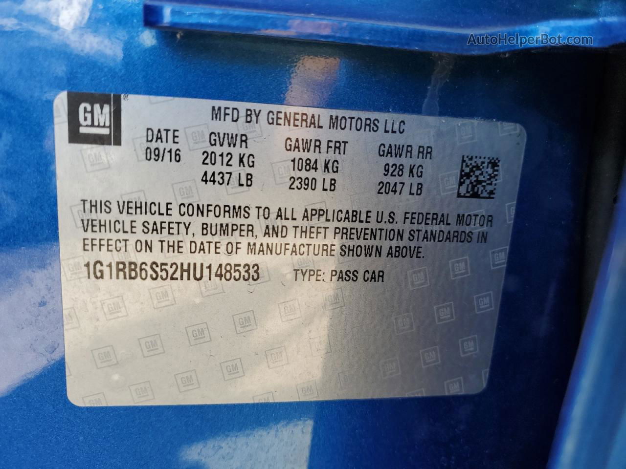 2017 Chevrolet Volt Premier Blue vin: 1G1RB6S52HU148533