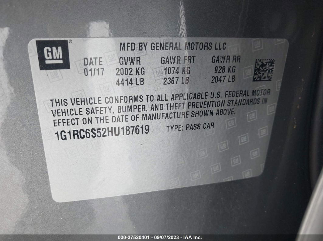 2017 Chevrolet Volt Lt Gray vin: 1G1RC6S52HU187619