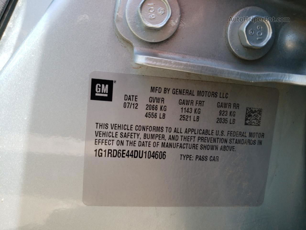 2013 Chevrolet Volt  Серебряный vin: 1G1RD6E44DU104606